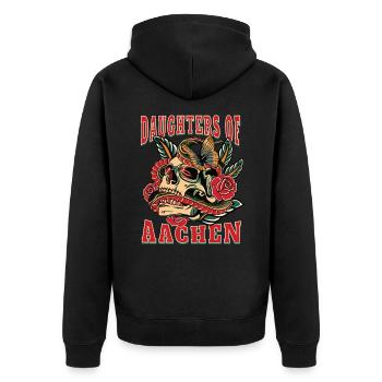 Aachen Frau Geschenk daughters of Aachen Retro - Unisex Premium Bio Zip Hoodie - Schwarz - Hinten - Nico (187cm)