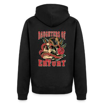 Erfurt Frau Geschenk daughters of Erfurt Retro - Unisex Premium Bio Zip Hoodie - Schwarz - Hinten - Nico (187cm)