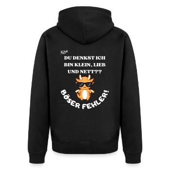 Klein, lieb und nett - Unisex Premium Bio Zip Hoodie - Schwarz - Hinten - Nico (187cm)