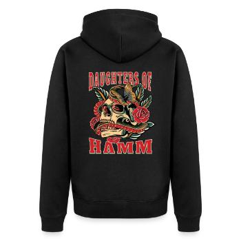 Hamm Power-Frau daughters of Hamm Retro Blumen - Unisex Premium Bio Zip Hoodie - Schwarz - Hinten - Nico (187cm)