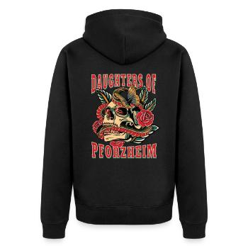 Pforzheim Power-Frau daughters of Pforzheim Retro - Unisex Premium Organic Zip Hoodie - black - Back - Nico (187cm)