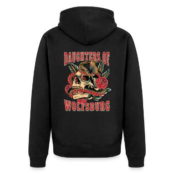 Wolfsburg Power-Frau filles de Wolfsburg Retro - Veste à capuche bio Premium Unisexe - noir - Dos - Nico (187cm)