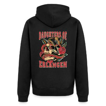 Erlangen Power-Frau daughters of Erlangen - Unisex Premium Organic Zip Hoodie - black - Back - Nico (187cm)