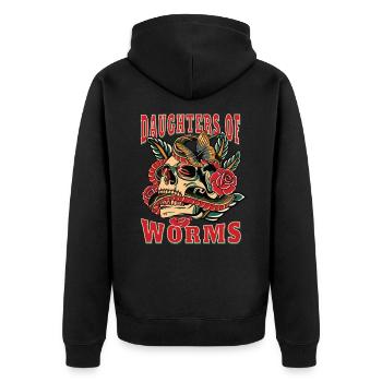 Worms Frau Geschenk daughters of Worms Frauen - Unisex Premium Bio Zip Hoodie - Schwarz - Hinten - Nico (187cm)
