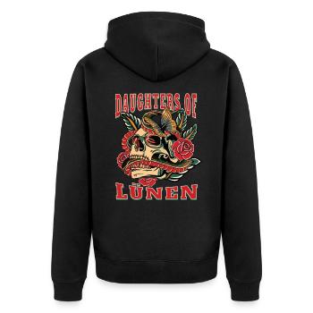 Lünen Frau Geschenk daughters of Lünen Frauen - Unisex Premium Bio Zip Hoodie - Schwarz - Hinten - Nico (187cm)
