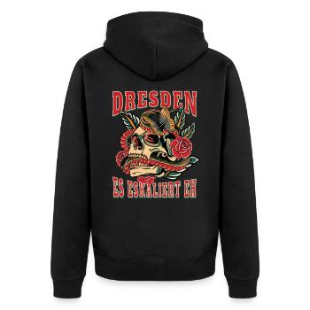 Dresden Frau Geschenk es eskaliert eh Frauen - Unisex Premium Bio Zip Hoodie - Schwarz - Hinten - Nico (187cm)