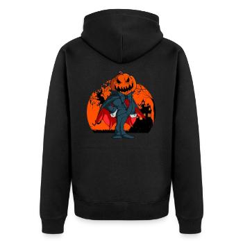 Vampir Kürbis Kopf Kürbislaterne Halloween - Unisex Premium Bio Zip Hoodie - Schwarz - Hinten - Nico (187cm)