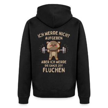 Lustige Katze Fitness Kraftsport - Unisex Premium Bio Zip Hoodie - Schwarz - Hinten - Nico (187cm)