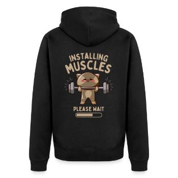 Lustige Katze Fitness Kraftsport - Unisex Premium Bio Zip Hoodie - Schwarz - Hinten - Nico (187cm)
