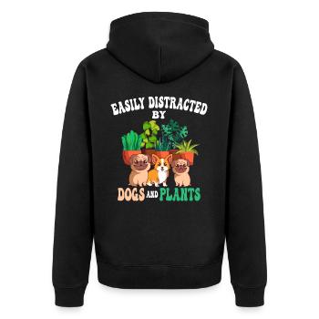 Easily Distracted By Dogs Plants Garten Gärtner - Unisex Premium Bio Zip Hoodie - Schwarz - Hinten - Nico (187cm)