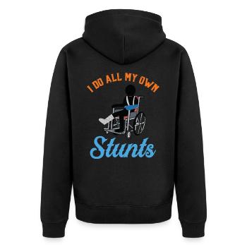 I Do All My Own Stunts - Unisex Premium Bio Zip Hoodie - Schwarz - Hinten - Nico (187cm)