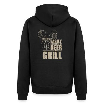 Easily Distracted by Beer and Grill Grilling BBQ - Unisex Premium Organic Zip Hoodie - black - Back - Nico (187cm)