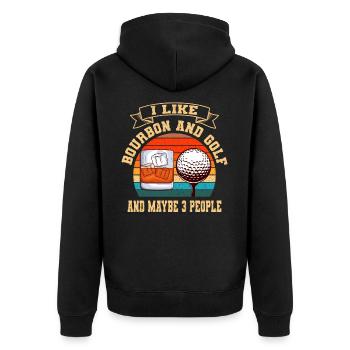 I Like Bourbon And Golf And Maybe 3 People Whiskey - Unisex Premium Bio Zip Hoodie - Schwarz - Hinten - Nico (187cm)