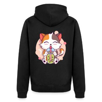 Anime Kawaii Cat Boissons Boba Thé à bulles - Veste à capuche bio Premium Unisexe - noir - Dos - Nico (187cm)
