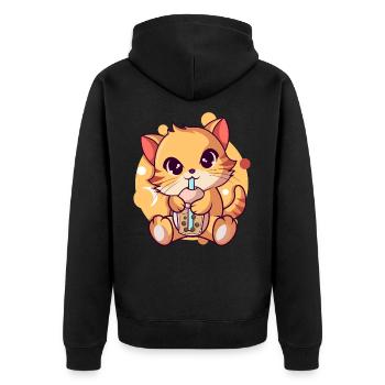 Anime Kawaii Katze Trinkt Boba Tea bubble Tea - Unisex Premium Bio Zip Hoodie - Schwarz - Hinten - Nico (187cm)