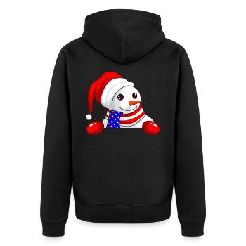Schneemann Weihnachtsmütze USA Flagge Weihnachten - Unisex Premium Bio Zip Hoodie - Schwarz - Hinten - Nico (187cm)