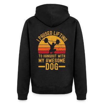 Gewichtheben und Hund retro vintage - Unisex Premium Bio Zip Hoodie - Schwarz - Hinten - Nico (187cm)