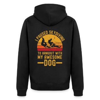 Parachutisme et chien rétro vintage - Veste à capuche bio Premium Unisexe - noir - Dos - Nico (187cm)