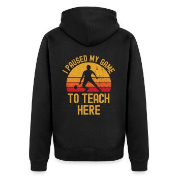 Badminton und Lehrer retro vintage - Unisex Premium Bio Zip Hoodie - Schwarz - Hinten - Nico (187cm)