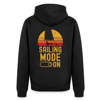 Strandsegeln Mode on retro vintage - Unisex Premium Bio Zip Hoodie - Schwarz - Hinten - Nico (187cm)