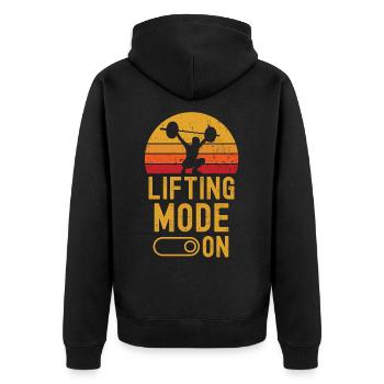 Lifting Mode on retro vintage - Unisex Premium Bio Zip Hoodie - Schwarz - Hinten - Nico (187cm)