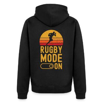 Rugby fashion on retro vintage - Unisex Premium Organic Zip Hoodie - black - Back - Nico (187cm)