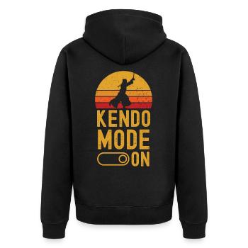Kendo Mode on retro vintage - Unisex Premium Bio Zip Hoodie - Schwarz - Hinten - Nico (187cm)