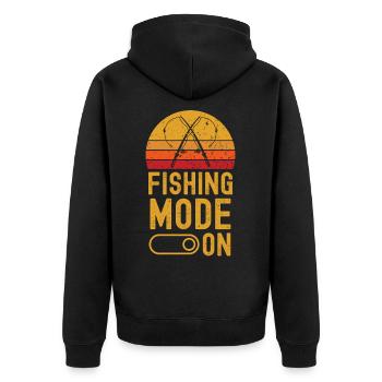 Angeln Mode on retro vintage - Unisex Premium Bio Zip Hoodie - Schwarz - Hinten - Nico (187cm)