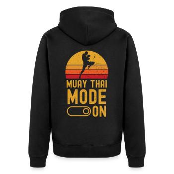 Muay Thai Fashion on retro vintage - Unisex Premium Organic Zip Hoodie - black - Back - Nico (187cm)