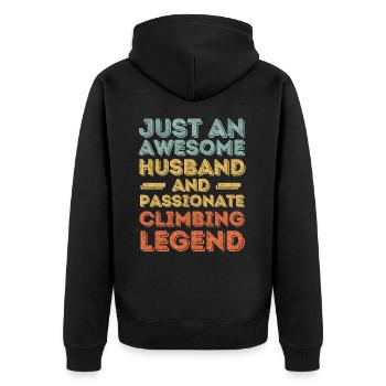 Ehemann Klettern retro - Unisex Premium Bio Zip Hoodie - Schwarz - Hinten - Nico (187cm)