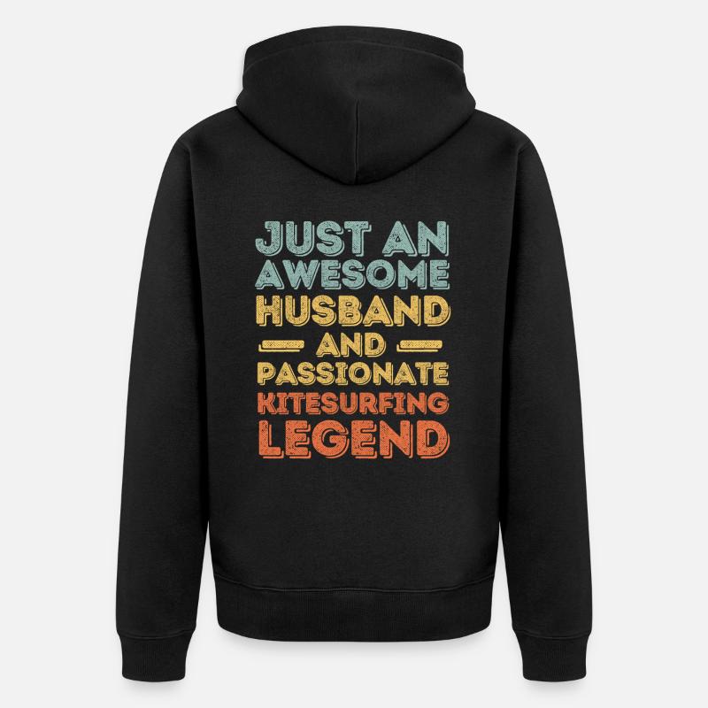 Ehemann Kitesurfen retro - Unisex Premium Bio Zip Hoodie - Schwarz