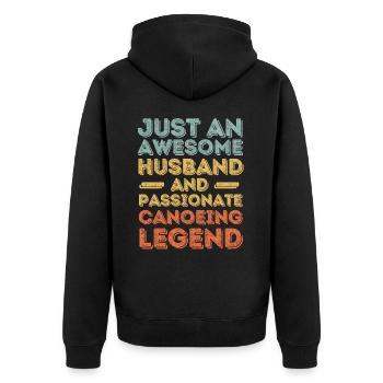 Ehemann Kanu retro - Unisex Premium Bio Zip Hoodie - Schwarz - Hinten - Nico (187cm)