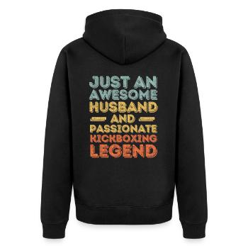 Ehemann Kickboxen retro - Unisex Premium Bio Zip Hoodie - Schwarz - Hinten - Nico (187cm)