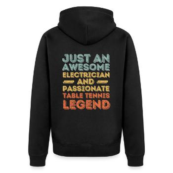 Elektriker Tischtennis retro - Unisex Premium Bio Zip Hoodie - Schwarz - Hinten - Nico (187cm)