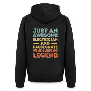 Elektriker Windsurfen retro - Unisex Premium Bio Zip Hoodie - Schwarz - Hinten - Nico (187cm)
