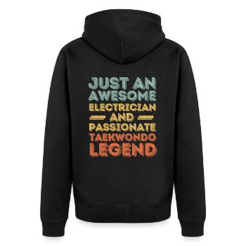 Elektriker Taekwondo retro - Unisex Premium Bio Zip Hoodie - Schwarz - Hinten - Nico (187cm)