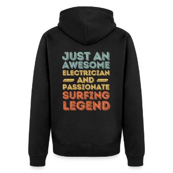 Elektriker Surfen retro - Unisex Premium Bio Zip Hoodie - Schwarz - Hinten - Nico (187cm)