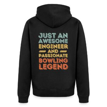 Ingenieur Bowling retro - Unisex Premium Bio Zip Hoodie - Schwarz - Hinten - Nico (187cm)