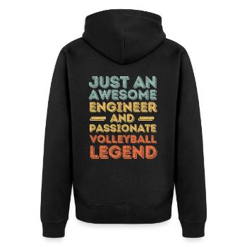 Ingenieur Volleyball retro - Unisex Premium Bio Zip Hoodie - Schwarz - Hinten - Nico (187cm)