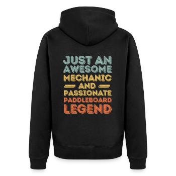 Mechaniker Paddleboard retro - Unisex Premium Bio Zip Hoodie - Schwarz - Hinten - Nico (187cm)