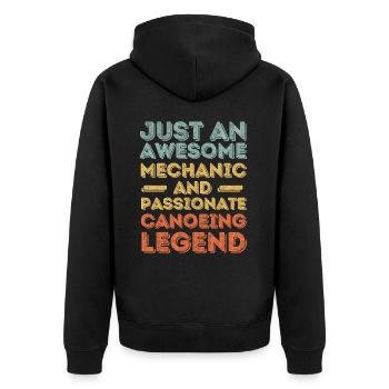 Mechaniker Kanu retro - Unisex Premium Bio Zip Hoodie - Schwarz - Hinten - Nico (187cm)