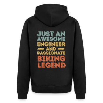 Ingenieur Radfahren retro - Unisex Premium Bio Zip Hoodie - Schwarz - Hinten - Nico (187cm)