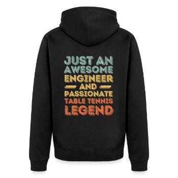 Ingenieur Tischtennis retro - Unisex Premium Bio Zip Hoodie - Schwarz - Hinten - Nico (187cm)