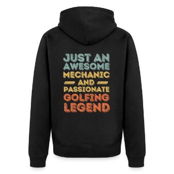 Mechanic golfing retro - Unisex Premium Organic Zip Hoodie - black - Back - Nico (187cm)