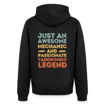 Mechaniker Taekwondo retro - Unisex Premium Bio Zip Hoodie - Schwarz - Hinten - Nico (187cm)