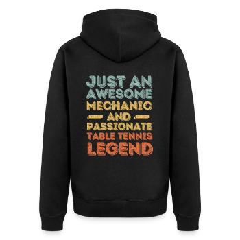 Mechaniker Tischtennis retro - Unisex Premium Bio Zip Hoodie - Schwarz - Hinten - Nico (187cm)