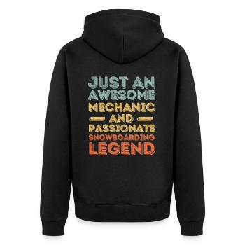 Mechaniker Snowboarden retro - Unisex Premium Bio Zip Hoodie - Schwarz - Hinten - Nico (187cm)
