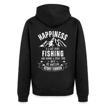 Angeln und Cesky-Terrier - Unisex Premium Bio Zip Hoodie - Schwarz - Hinten - Nico (187cm)