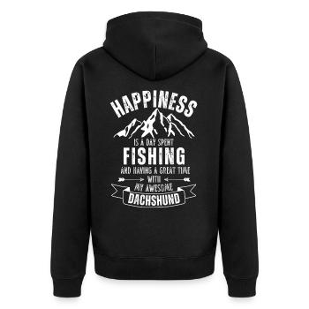 Angeln und Dackel - Unisex Premium Bio Zip Hoodie - Schwarz - Hinten - Nico (187cm)