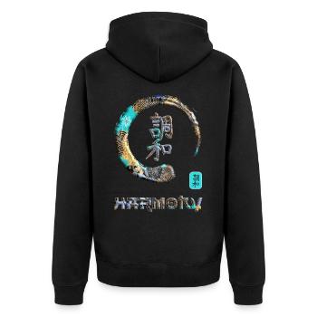 Harmony Japanisches Kanji-Wortsymbol Enso Circle 3 - Unisex Premium Bio Zip Hoodie - Schwarz - Hinten - Nico (187cm)
